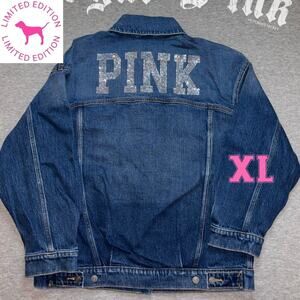 Victoria’s Secret PINK Limited Edition Rhinestone Bling Denim Trucker Jacket- XL